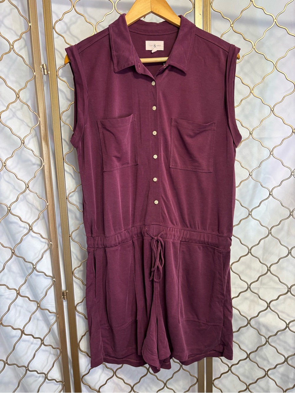 Lou & Grey Sleeveless Drawstring Button Front Romper size Large
